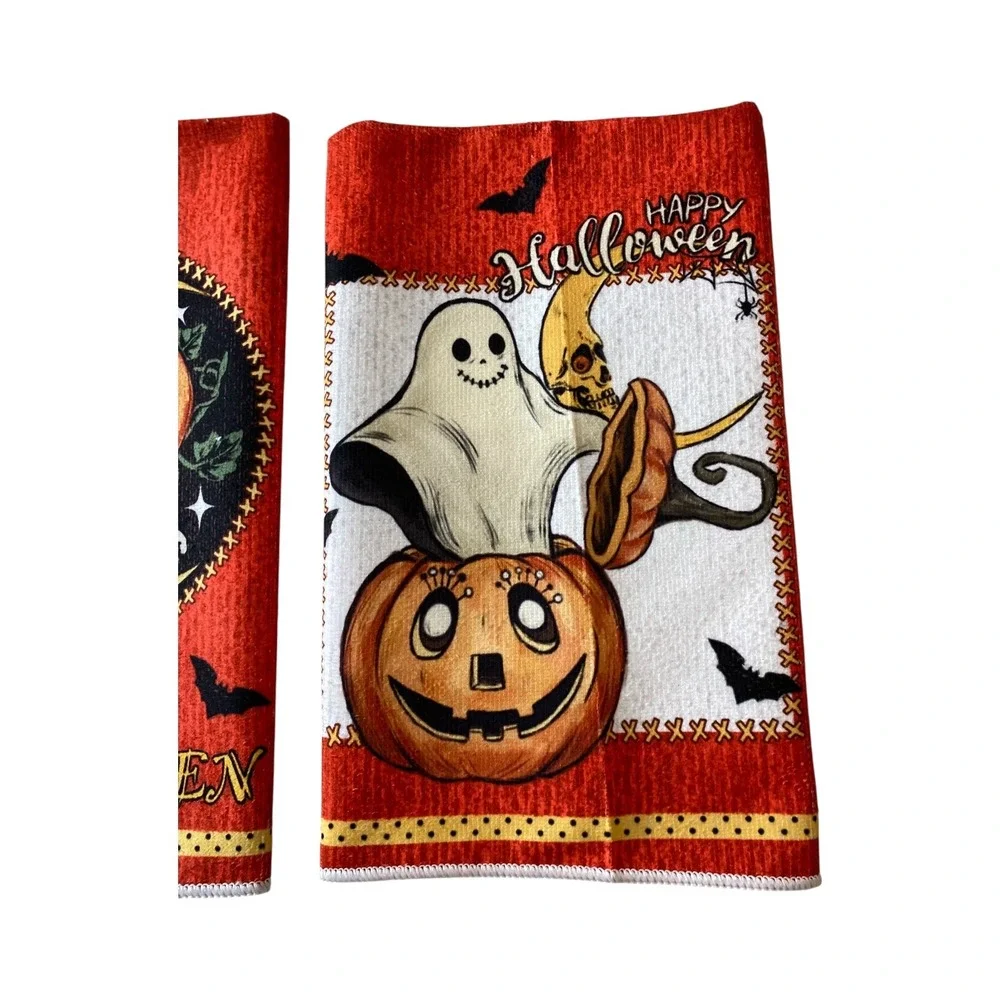 Halloween Hand Towels Pumpkin Ghost Bats Fall Decor‎ Kitchen Set of 2